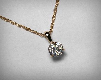 Diamanten ketting hanger, echte diamanten hanger ketting, 14K geel of 14K witgoud, natuurlijke solitaire diamanten ketting sieraden, half