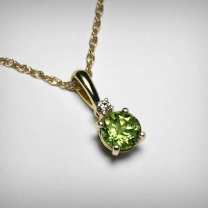 Genuine Peridot Necklace, 14K, Genuine Diamond, Natural Peridot Pendant, 14K Yellow Gold, August Birthstone Birthday, Peridot Green Necklace