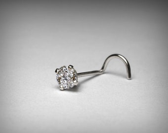 Real 3mm Diamond Solitaire 0.10 Ct Wedding Nose Stud Ring Piercing Pin Bone 14K