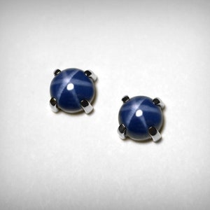 Created Star Sapphire Earrings Studs, Blue Star Sapphire Earring, 14K White Gold, Yellow Gold Earrings, September Birthstone, Linde Star