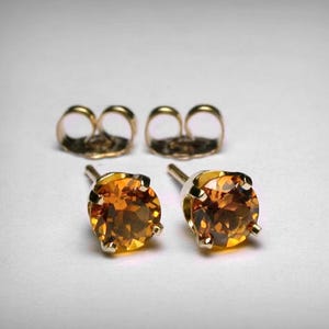 14K Genuine Citrine Stud Earrings, Solid Gold, Natural AAA Gemstones, 14K Yellow or White, November Birthstone Birthday Gift