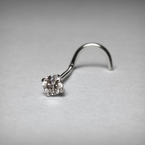 Diamond Nose Stud, 14K, .04 Carat, 2.2mm, Genuine Diamond Nose Stud Twist, 14K White Gold, Small Diamond Nose Piercing, Body Jewelry