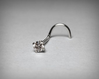 Diamond Nose Stud, 14K, .04 Carat, 2.2mm, Genuine Diamond Nose Stud Twist, 14K White Gold, Small Diamond Nose Piercing, Body Jewelry