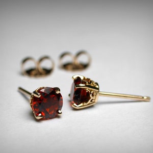 14K Genuine Garnet Stud Earrings, Natural AAA Garnet Stones. Solid 14K Yellow, White, Rose Gold. January Birthstone Earrings. Gift for Her.