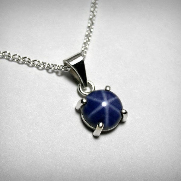 Created Blue Star Sapphire Necklace Pendant, Sterling Silver, Linde Star Sapphire, Blue Star Necklace, Blue Silver Necklace, Blue Sapphire