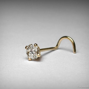 Diamond Nose Stud, 14K, LARGER Genuine Diamond Nose Stud, .10 Carat, 3.0mm, 14K Yellow Gold, Nose Piercing, Body Jewelry