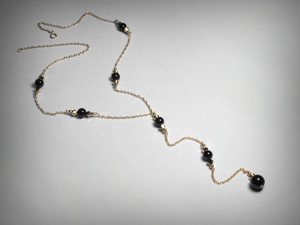 Y Necklace Black Y Necklace Lariat Necklace Genuine Black Etsy
