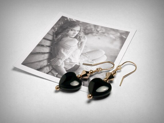 Rotgold Rotgold schwarz Onyx Ohrringe, Ohrringe, 14K Rose Gold