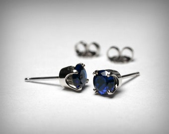 Sapphire Stud Earrings, 14K Gold, Created Sapphire Earring Studs, 14K White or Yellow Gold, Sapphire Jewelry, September Birthstone Earrings