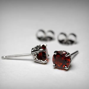 14K Genuine Garnet Stud Earrings, Natural AAA Garnet Stones. Solid 14K Yellow, White, Rose Gold. January Birthstone Earrings. Gift for Her.