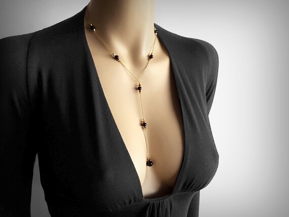 Y Necklace Black Y Necklace Lariat Necklace Genuine Black Onyx