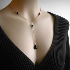 Y Necklace, Black Onyx Necklace, Quality Faux Pearl, Lariat Necklace, Black and White, Gold Y Necklace, Y Lariat Onyx Silver Necklace
