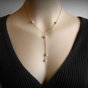 Y Necklace, Pearl Necklace, Pearl Y Necklace, Lariat Necklace, Pearl Pendant, 14K Yellow Gold Filled, Y, Lariat, Sexy Necklace Pendant