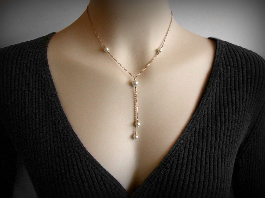 Y Necklace, Pearl Necklace, Pearl Y Necklace, Lariat
