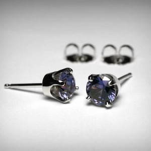Simulated Alexandrite Earrings 14K, Studs, Imitation Alexandrite Stud Earrings, 14K White Gold, Alexandrite, June Birthstone June Birthday
