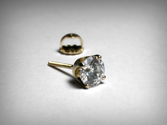 Orecchini a bottone in oro bianco 14 carati con diamanti da 1,15 ct taglio principessa - Italia