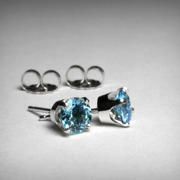 Blue Topaz Earrings, 14K Gold, Genuine (AAA) Swiss Blue Topaz, 14k Yellow White Gold,  14K March December Birthstone Earrings, Stud Earrings