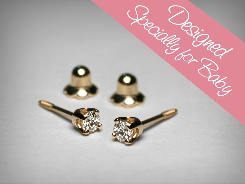 Diamond Earrings for Baby Diamond Stud Baby Earrings 14K Etsy