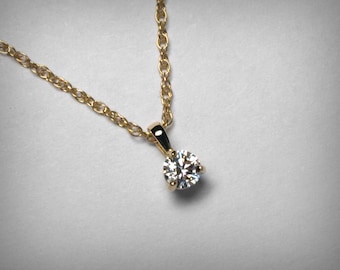 Diamond Necklace Pendant, Genuine Diamond Pendant Necklace, 14K Yellow Gold or White Gold Natural Solitaire Diamond Necklace Jewelry Martini