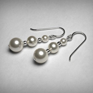 Faux Pearl Earrings, Pearl Drop Earrings, Dangle Earrings, Silver Pearl Earring, White Pearls, Sterling Silver Earring, Bridal Jewelry