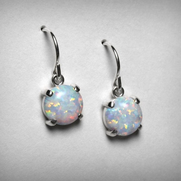 Opal Earrings, Sterling Silver, Simulated Opal Dangle Earrings, October Birthstone Earrings, Imitation Dangle Opal, Silver Drop Opal Earring