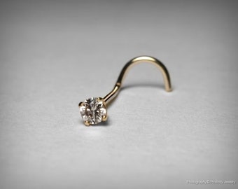 Diamant-Nasenstecker, 14 K, 0,04 Karat, 2,2 mm, echter Diamant-Nasenstecker Twist, 14 K Gelbgold, kleines Diamant-Nasenpiercing, Körperschmuck