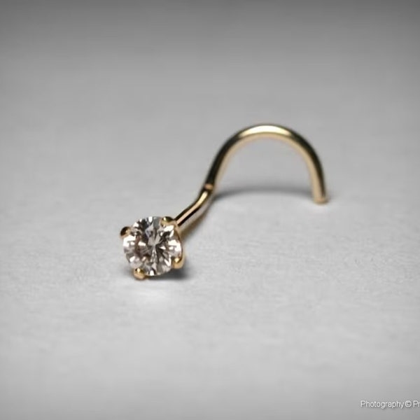 Diamant-Nasenstecker, 14 K, 0,04 Karat, 2,2 mm, echter Diamant-Nasenstecker Twist, 14 K Gelbgold, kleines Diamant-Nasenpiercing, Körperschmuck