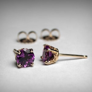 Amethyst Earrings, 14K, AAA Natural Amethyst Stud Earrings, 14K Yellow White Rose Gold Stud, Amethyst Jewelry February Birthstone Earrings