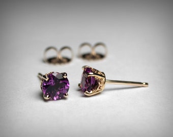 Amethyst Earrings, 14K, AAA Natural Amethyst Stud Earrings, 14K Yellow White Rose Gold Stud, Amethyst Jewelry February Birthstone Earrings
