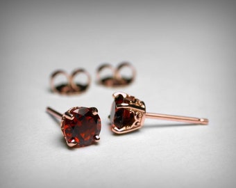 Genuine Garnet Stud Earrings, 14K Rose Gold, AAA Garnet Stones, Solid 14K Yellow White Rose Gold, January Birthstone Earrings, Gift for Her.