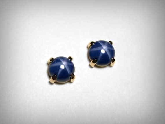 Created Star Sapphire Earrings Studs Blue Star Sapphire Earring 14K Yellow Gold White Gold Earrings September Birthstone Linde Star Etsy Israel