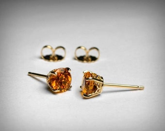 Citrine Stud Earrings, 14K Genuine AAA Citrine Earrings, 14K Yellow White Rose Gold Studs, Citrine Jewelry November Birthstone Stud Earrings