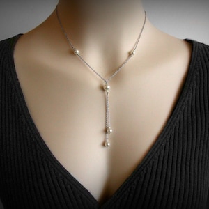 Y Necklace, Pearl Y Necklace, Silver Y Necklace, Lariat Necklace, Pearl Pendant, Sterling Silver, Y, Silver Lariat, Pearl Necklace Pendant