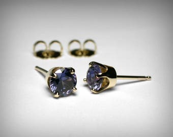 Simulated Alexandrite Earrings 14K, Studs, Imitation Alexandrite Stud Earrings, 14K Yellow Gold, June Birthstone Earrings, June Birthday