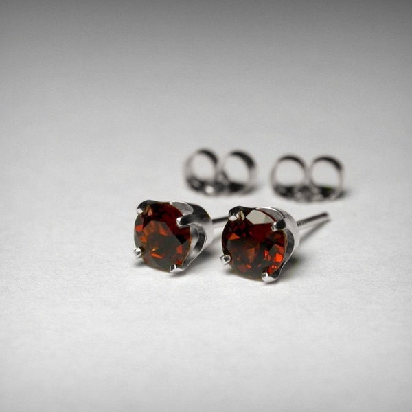 14K Genuine Garnet Stud Earrings, Natural AAA Garnet Stones. Solid 14K Yellow or White Gold. January Birthstone Earrings. Gift for Her.