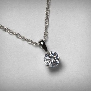 Diamond Necklace in 14K Yellow Gold or 14K White Gold. Solitaire with Real Natural Genuine Diamond Pendant. Solid Gold. Solitaire Diamond.