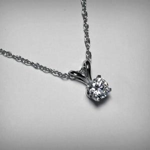 Diamond Necklace, Pendant, 14K White Gold, Natural Diamond Jewelry, Solitaire Diamond Pendant, Genuine Diamond Solitaire Necklace, Yellow