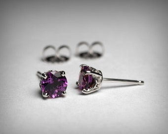 Amethyst Earrings, 14K, Genuine AAA Amethyst Stud Earrings, 14K White Yellow or Rose Gold, Amethyst Jewelry, February Birthstone Birthday