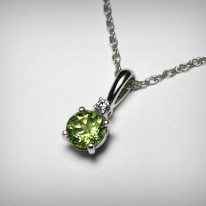 Genuine Peridot Necklace, 14K, Genuine Diamond, Natural Peridot Pendant, 14K White Gold, August Birthstone Birthday, Peridot Green Necklace