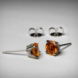 14K Citrine Stud Earrings, Genuine AAA Citrine Earring Studs, 14K White Yellow Rose Gold Studs, Citrine Jewelry November Birthstone Earrings