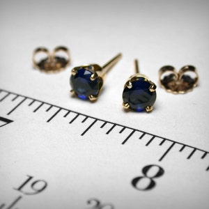 Sapphire Stud Earrings, 14K Gold, Created Sapphire Earring Studs, 14K White or Yellow Gold, Sapphire Jewelry, September Birthstone Earrings image 3