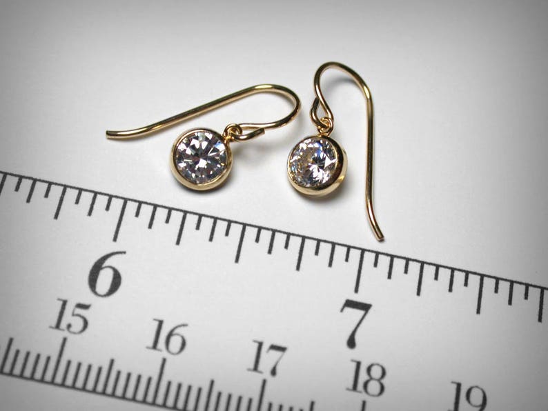 CZ Earrings Bridesmaid Gift Drop Earrings Imitation Diamond Earrings Bezel Set Cubic Zirconia 14K Yellow Gold Filled CZ dangle Earrings