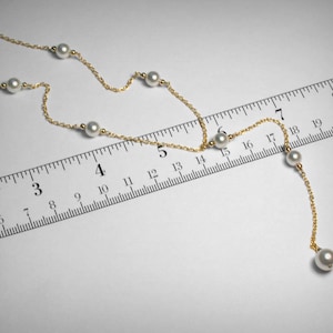 Y Necklace, Pearl Y Necklace, Lariat Necklace, Faux Pearls, 14K Yellow ...