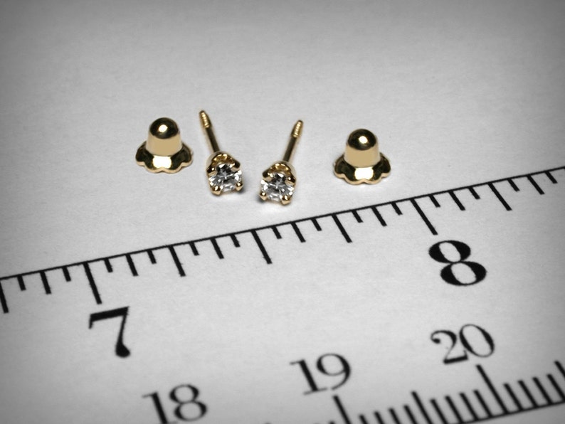 Diamond Earrings for Baby, Diamond Stud Baby Earrings, 14K Genuine Diamond Earrings, Threaded 14K Gold Baby Earring, Baby Gift, Baptism Gift image 2