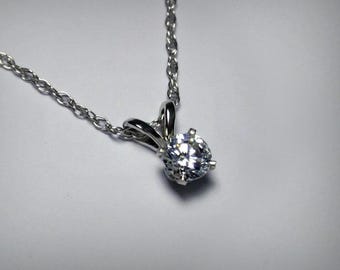 NATURAL Diamond Necklace, 14K Solitaire Pendant & Chain, 0.20