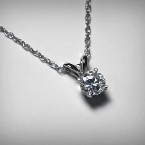 Diamond Necklace Pendant, 14K White Gold, Genuine Diamond Jewelry, Solitaire Diamond Pendant Necklace, Natural Diamond Solitaire Necklace
