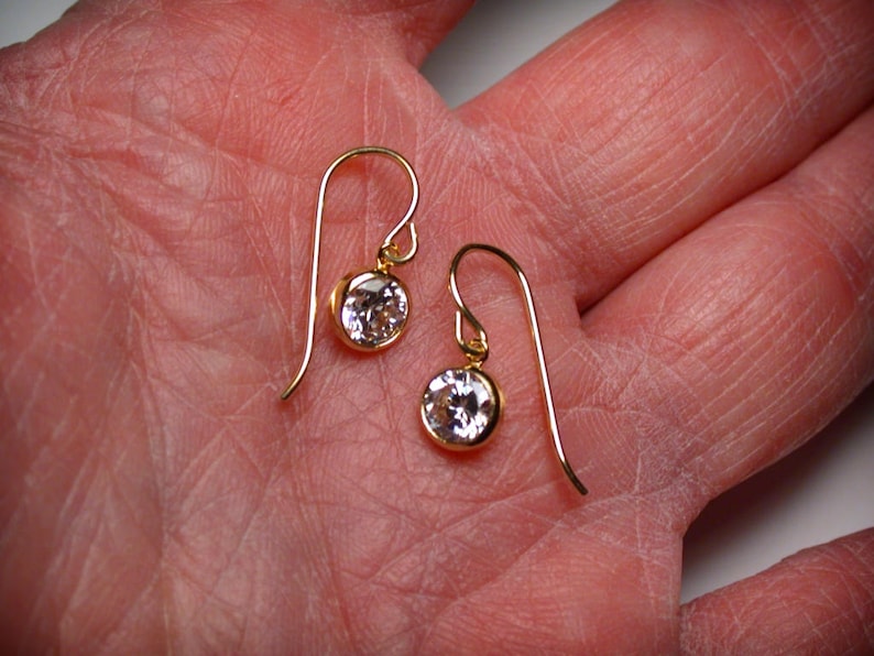 CZ Earrings Bridesmaid Gift Drop Earrings Imitation Diamond Earrings Bezel Set Cubic Zirconia 14K Yellow Gold Filled CZ dangle Earrings