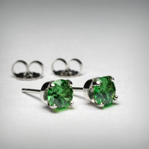 Simulated Emerald Earrings, 14K Gold, Green CZ Stud Earrings, Green Imitation Emerald Earrings, 14K White Gold Yellow Gold, May Birthstone
