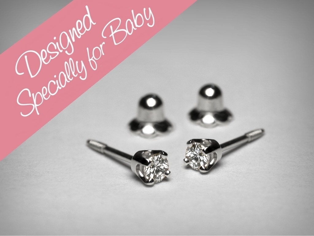 Hoot CZ Owl Baby / Toddler / Kids Earrings Screw Back - Sterling Silve