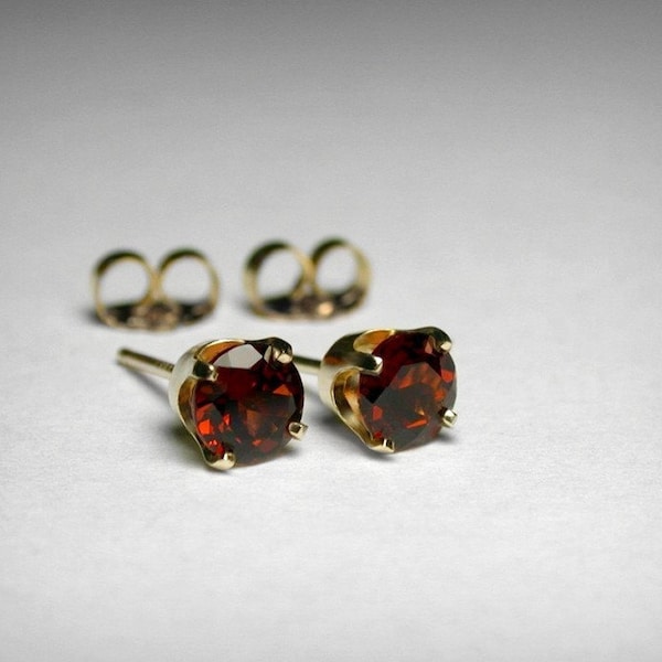 Genuine Garnet Earring Studs, 14K, Natural AAA Garnet Stones. Solid 14K Yellow or White Gold. January Birthstone Earrings. Gift for Her.